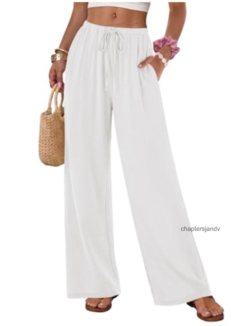 Womens Wide Leg Palazzo Pants Loose Flowy Drawstring Beach Travel
